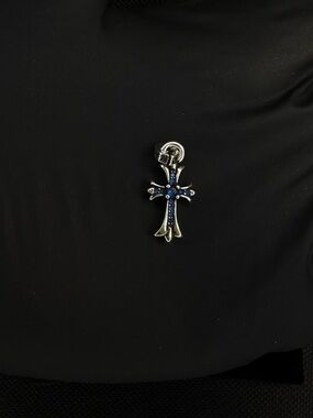 Chrome Hearts Blue Studded Baby Fat Mini Floral Cross Pendant